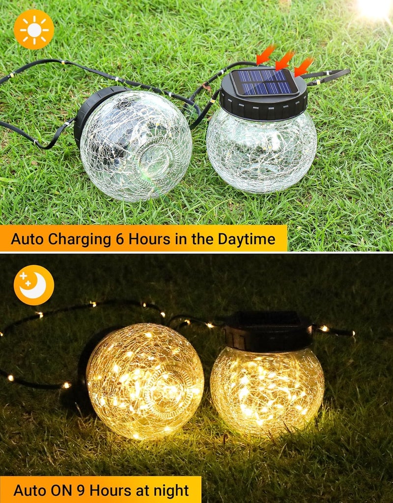 PARTPHONER Solar Lights Outdoor Waterproof 12-Pack, Solar Powered Hanging Lantern Cracked Glass Hanging Globes for Yard Decor Christmas Decoration, Shepherd Hook, Garden Tree Table Ornaments, Warm - Image 5
